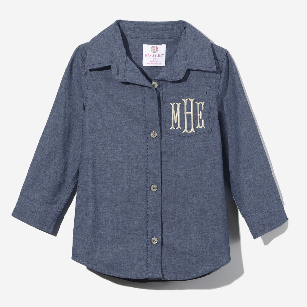 Monogrammed Kids Button Down Tunic | Chambray