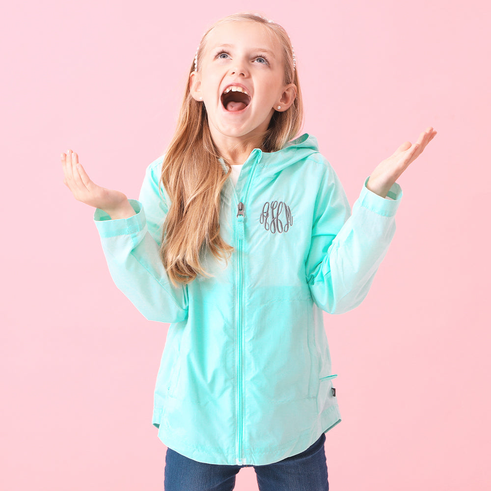 Monogrammed Kids Lightweight Rain Jacket | Mint