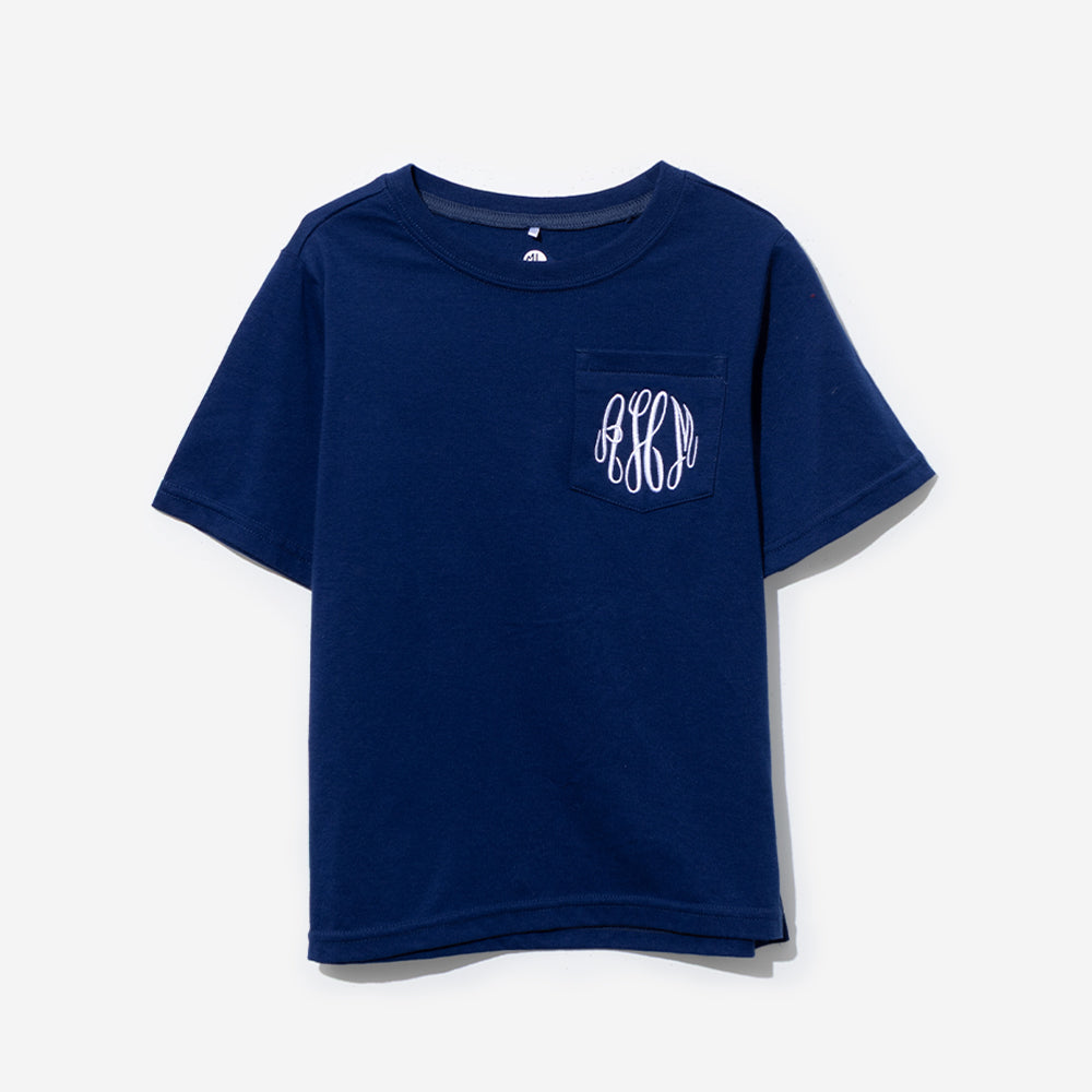 Monogrammed Kids Short Sleeve Shirt | Navy