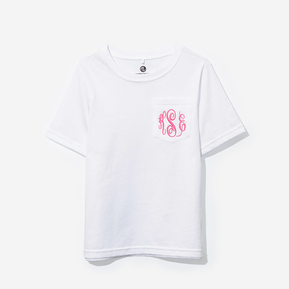 Monogrammed Kids Short Sleeve Shirt | White