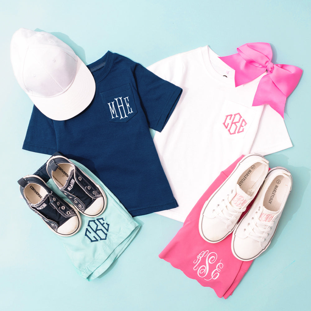 Monogrammed Kids Short Sleeve Shirt | Navy