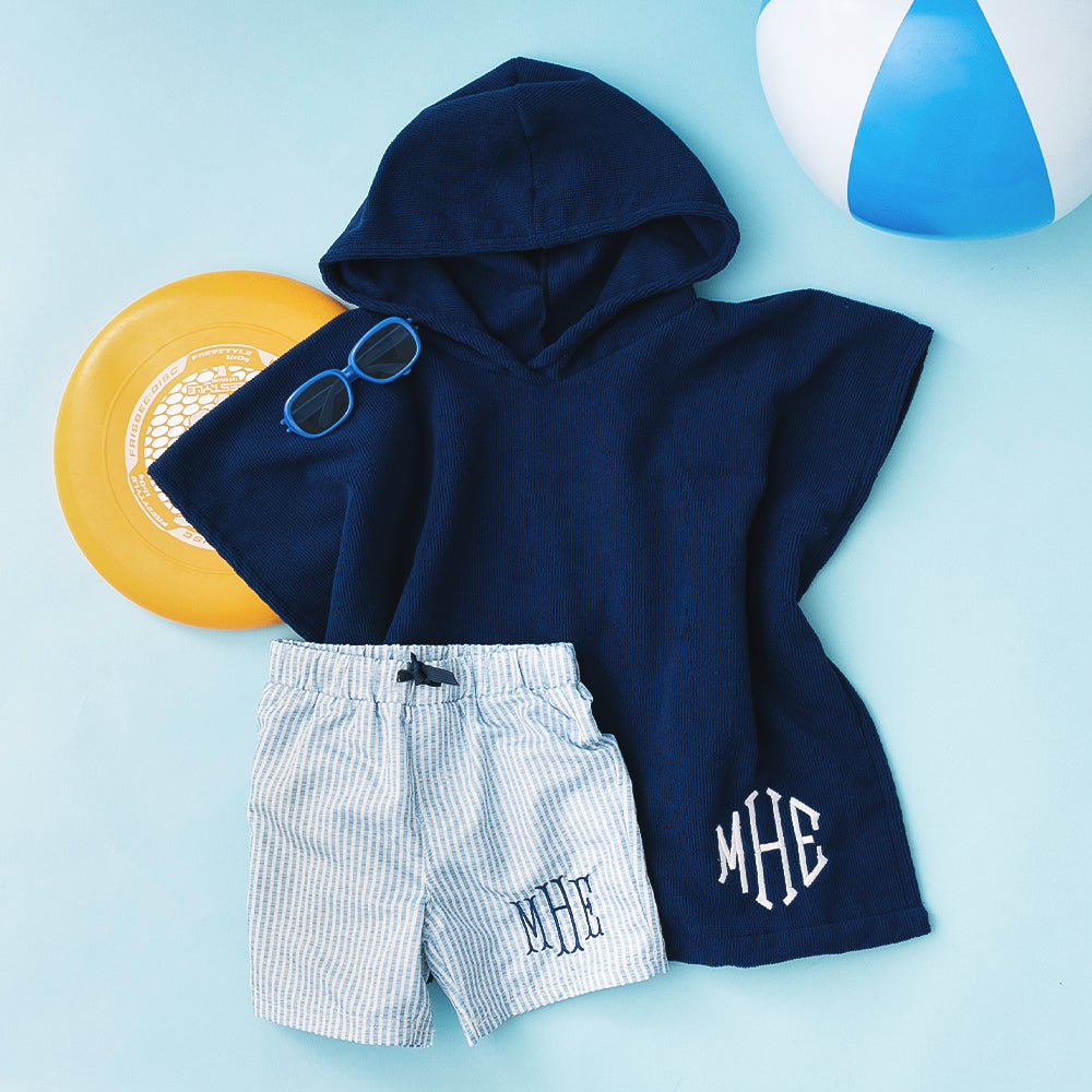 Monogrammed Toddler Hooded Towel Poncho | Navy