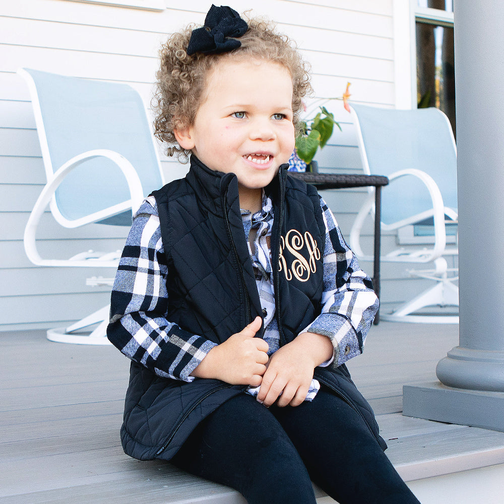 Monogrammed Kids Puffer Vest | Black