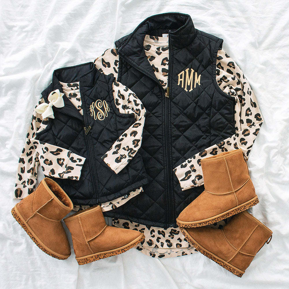Monogrammed Kids Puffer Vest | Black