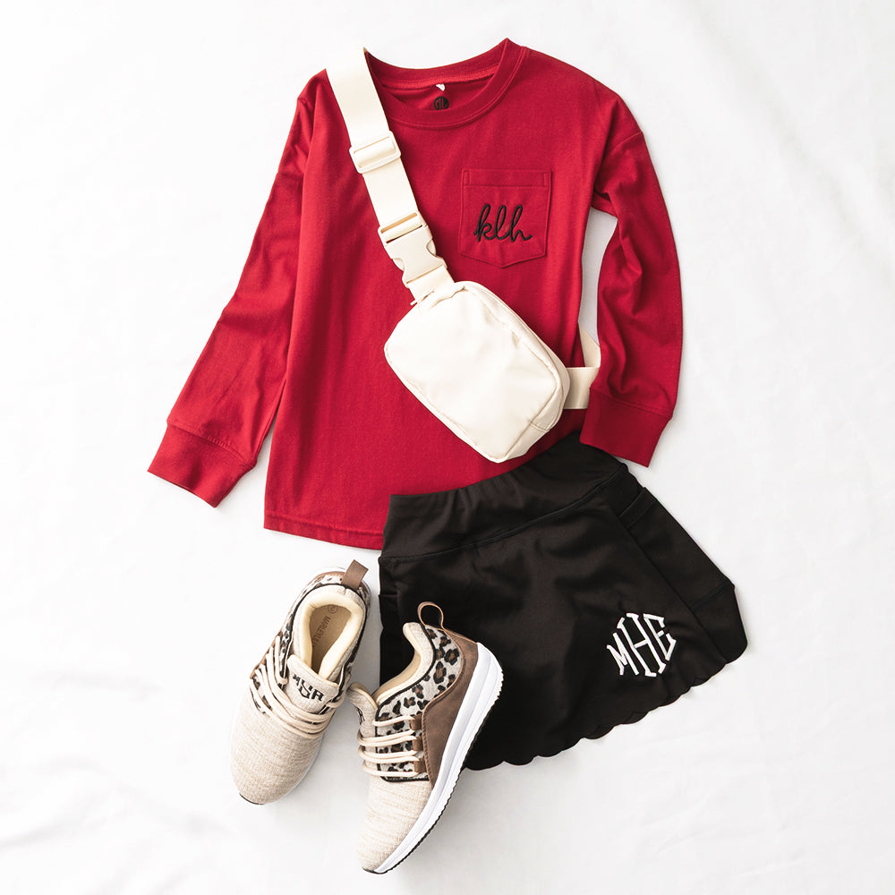 Monogrammed Kids Long Sleeve Shirt | Crimson