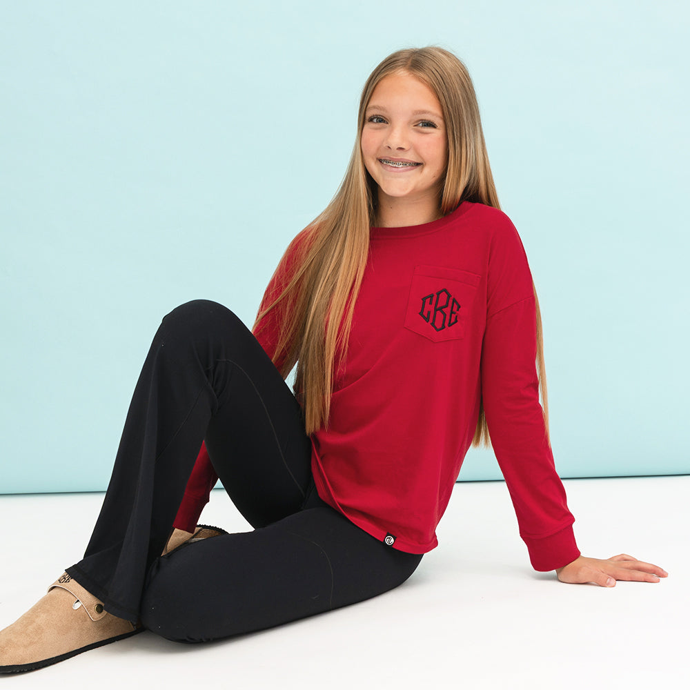Monogrammed Kids Long Sleeve Shirt | Crimson
