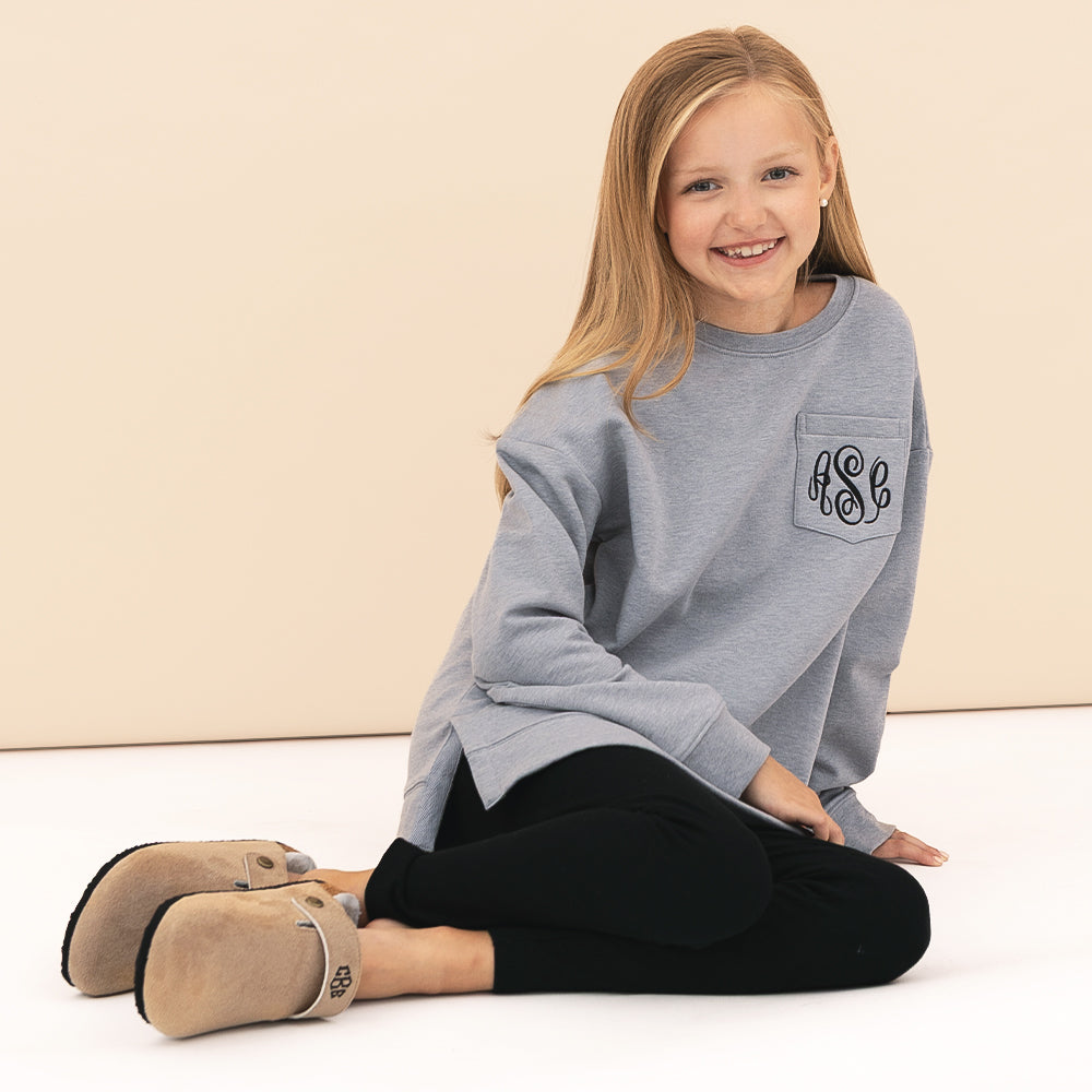 Monogrammed Kids Crewneck Sweatshirt | Heathered Gray