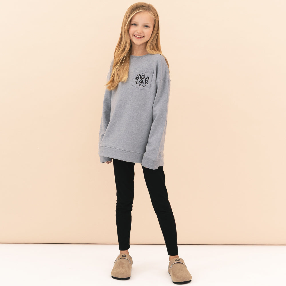 Monogrammed Kids Crewneck Sweatshirt | Heathered Gray