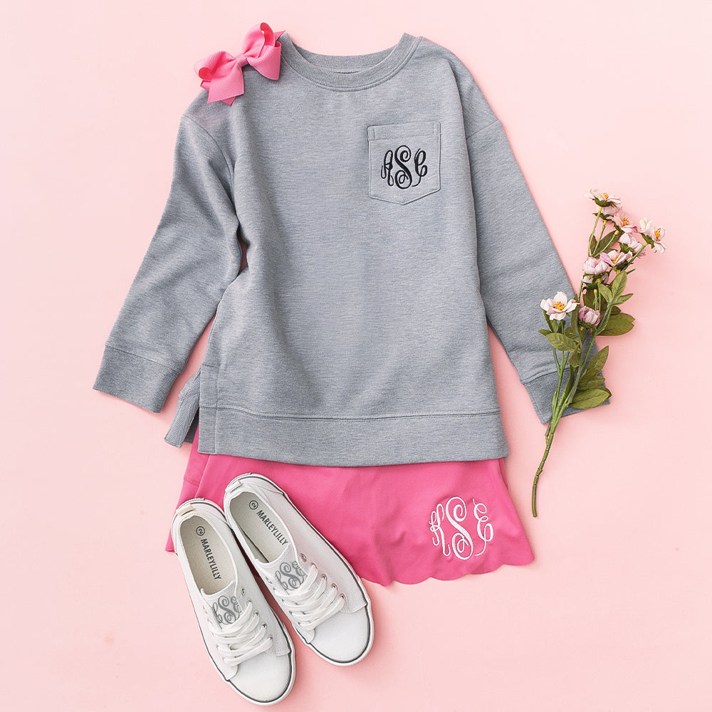 Monogrammed Kids Crewneck Sweatshirt | Heathered Gray