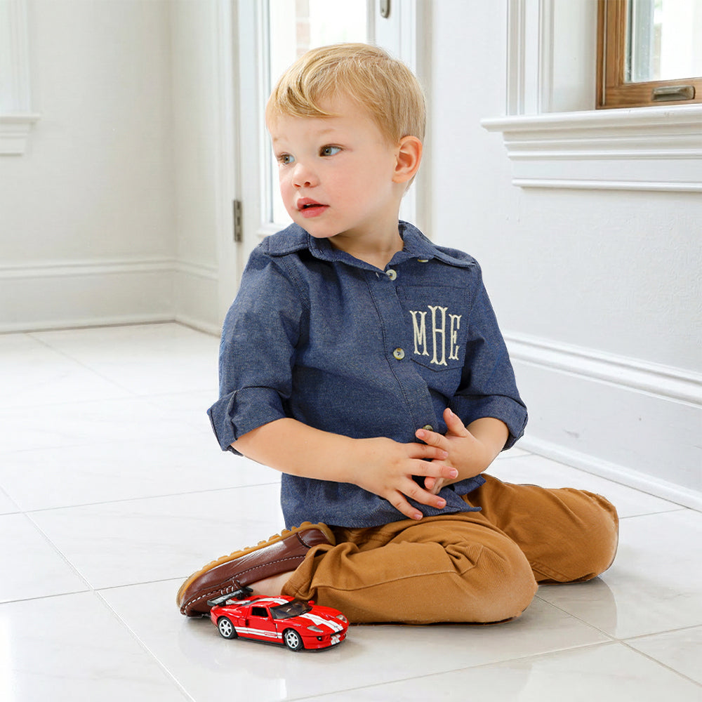 Monogrammed Kids Button Down Tunic | Chambray