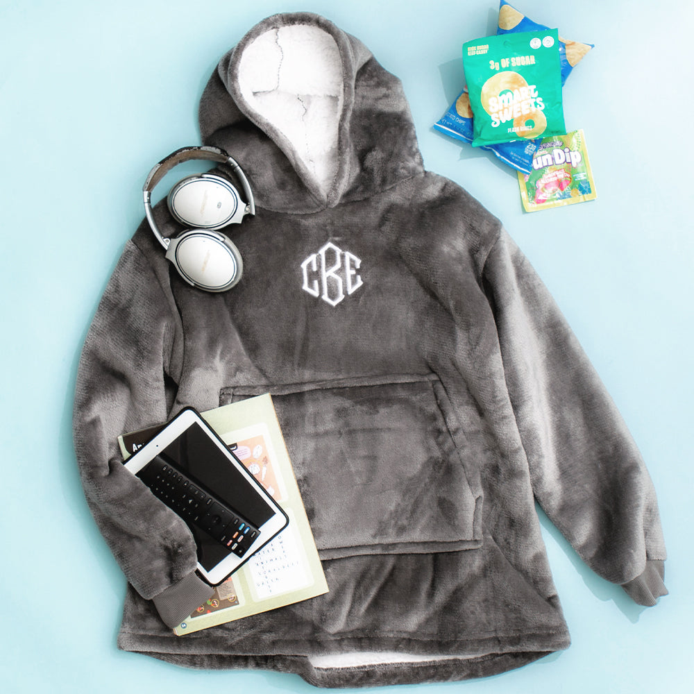Monogrammed Kids Blanket Hoodie | Charcoal