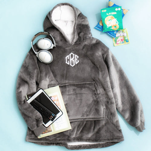 Monogrammed Kids Blanket Hoodie | Charcoal