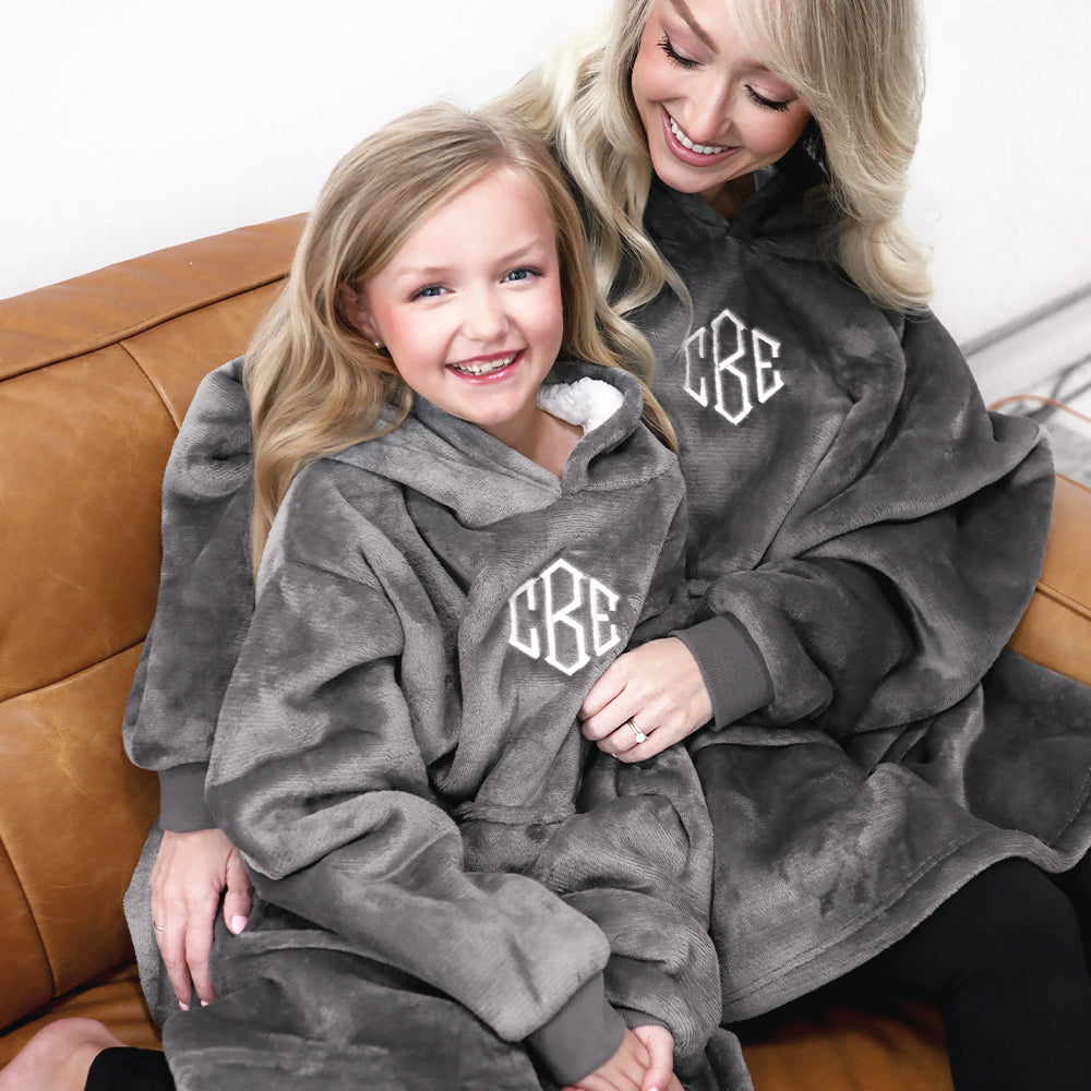 Monogrammed Kids Blanket Hoodie | Charcoal