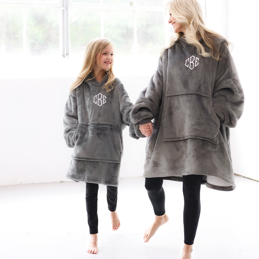 Monogrammed Kids Blanket Hoodie | Charcoal