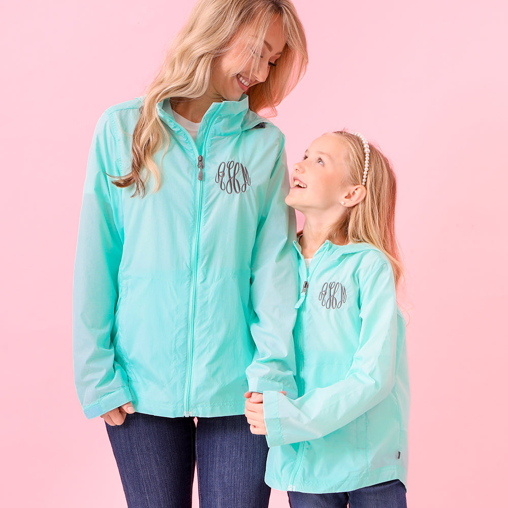 Monogrammed Kids Lightweight Rain Jacket | Mint