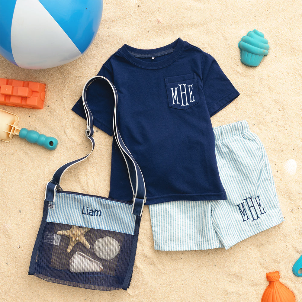 Monogrammed Kids Short Sleeve Shirt | Navy