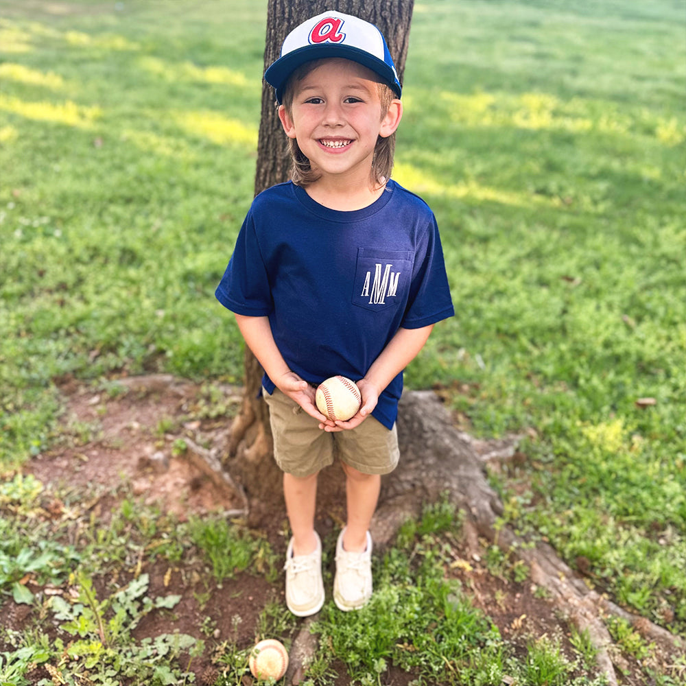 Monogrammed Kids Short Sleeve Shirt | Navy