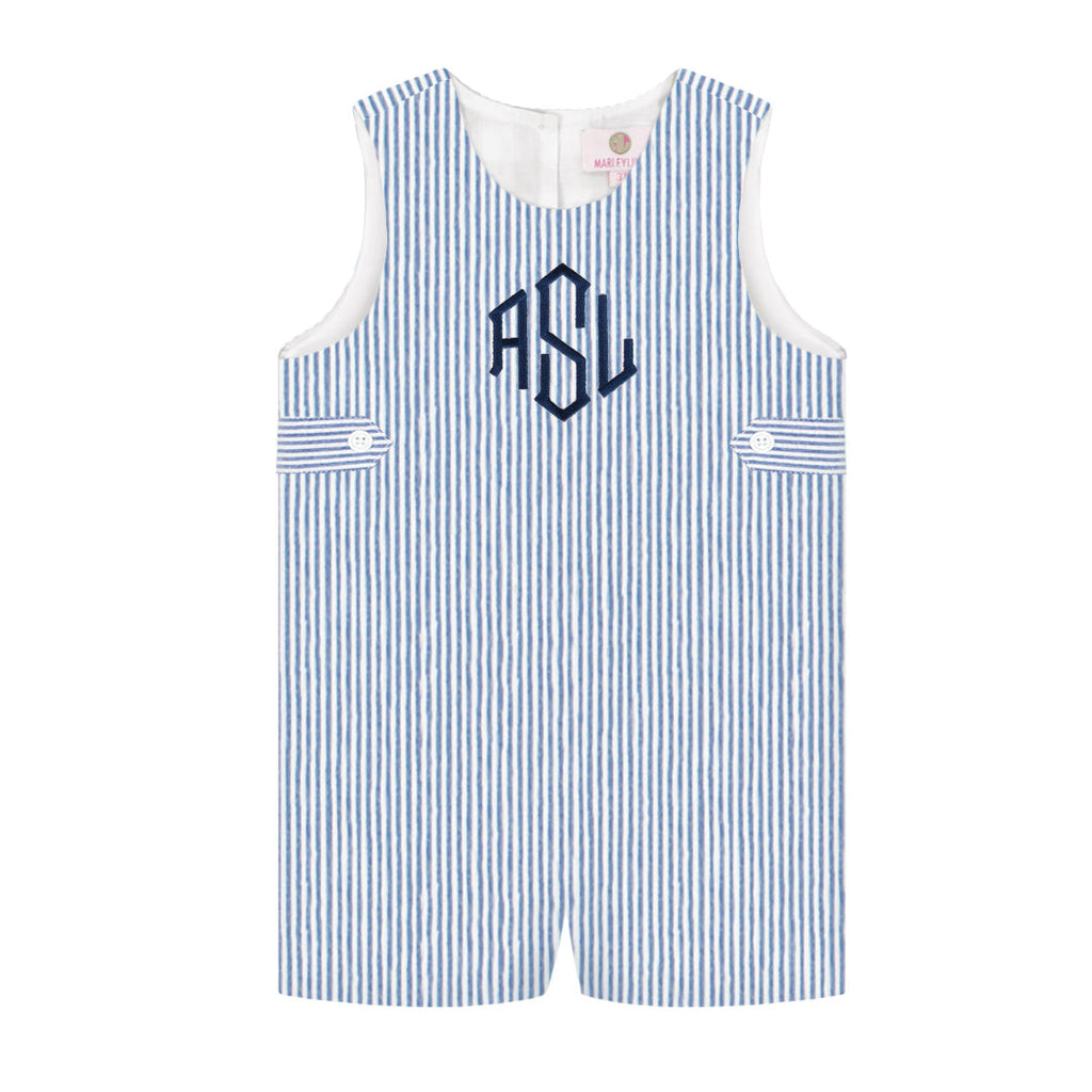 Monogrammed Kids Jon Jon | Navy Seersucker