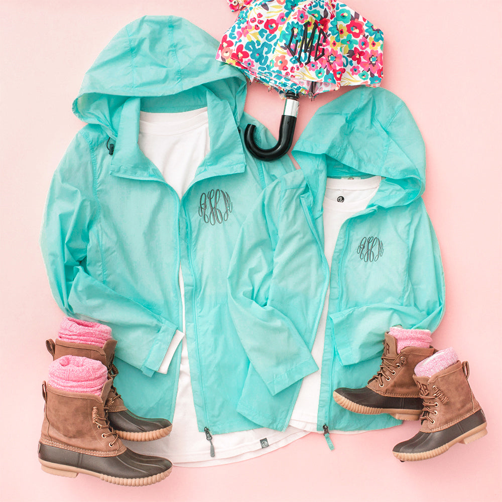 Monogrammed Kids Lightweight Rain Jacket | Mint