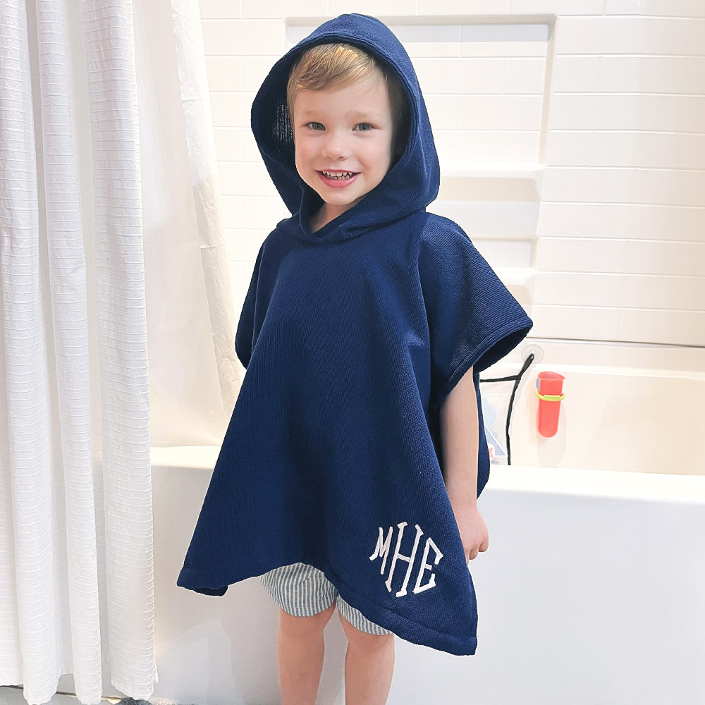 Monogrammed Toddler Hooded Towel Poncho | Navy