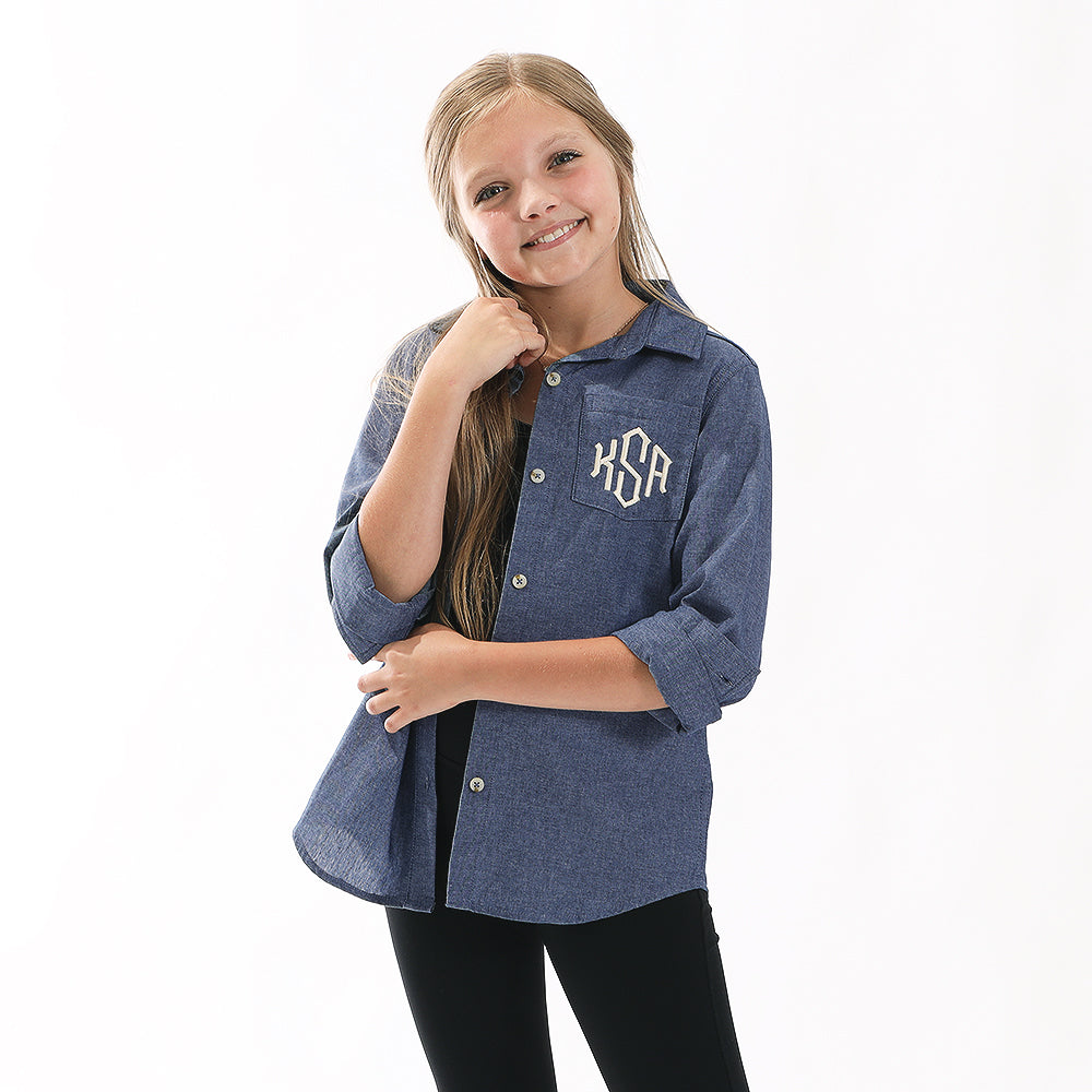 Monogrammed Kids Button Down Tunic | Chambray