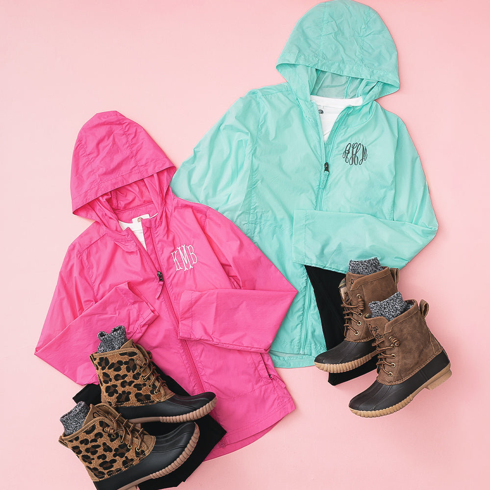 Monogrammed Kids Lightweight Rain Jacket | Mint
