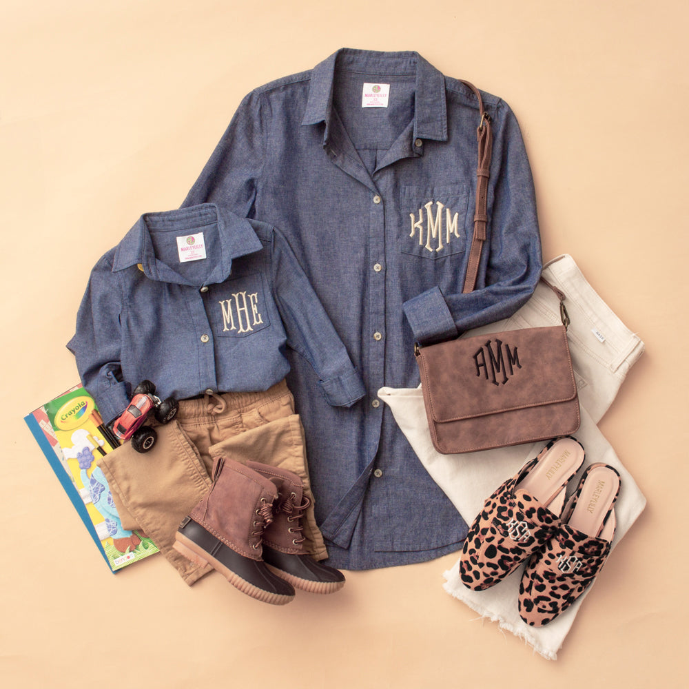 Monogrammed Kids Button Down Tunic | Chambray