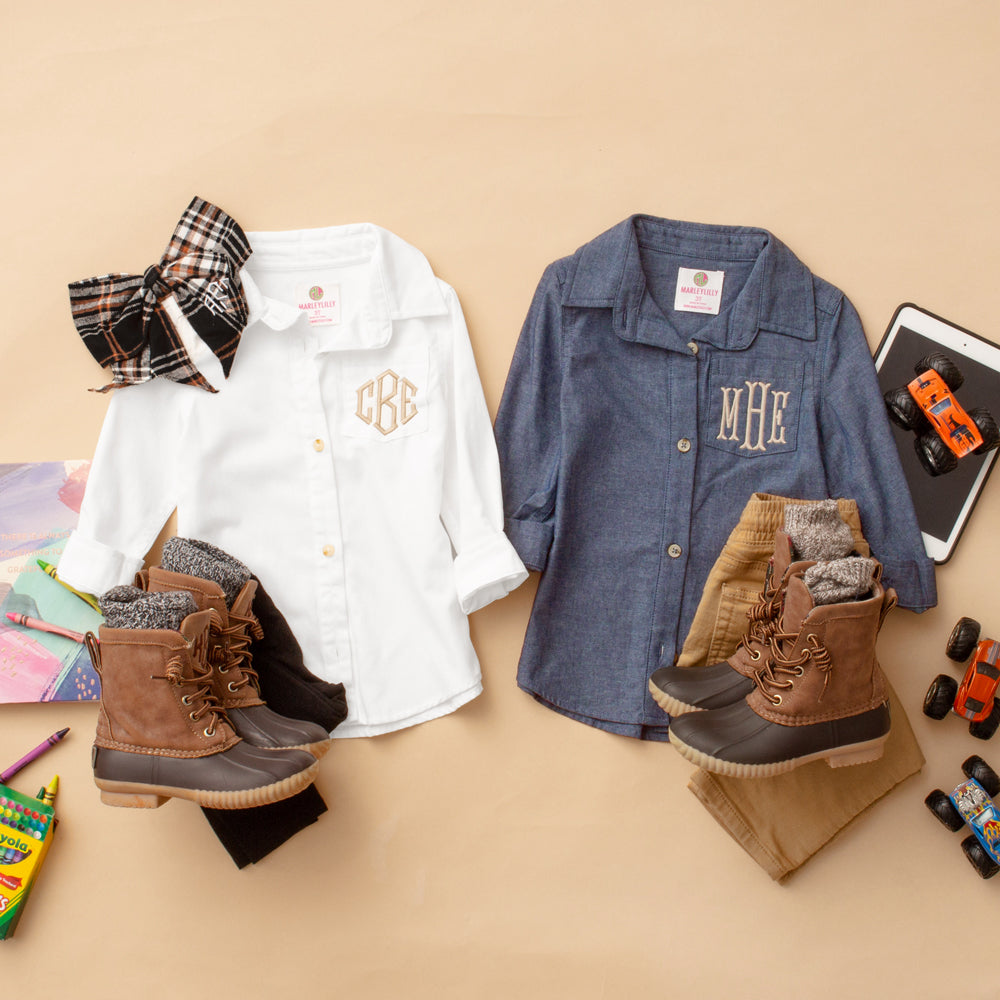 Monogrammed Kids Button Down Tunic | Chambray