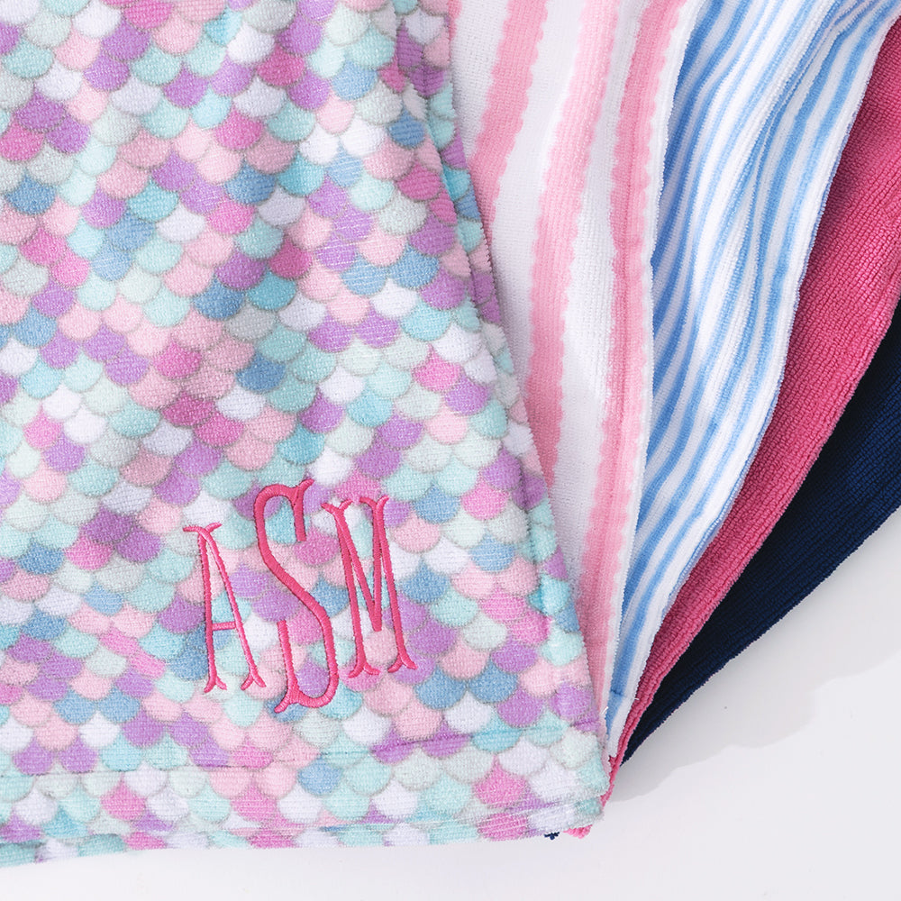 Monogrammed Toddler Hooded Towel Poncho | Blue Stripes