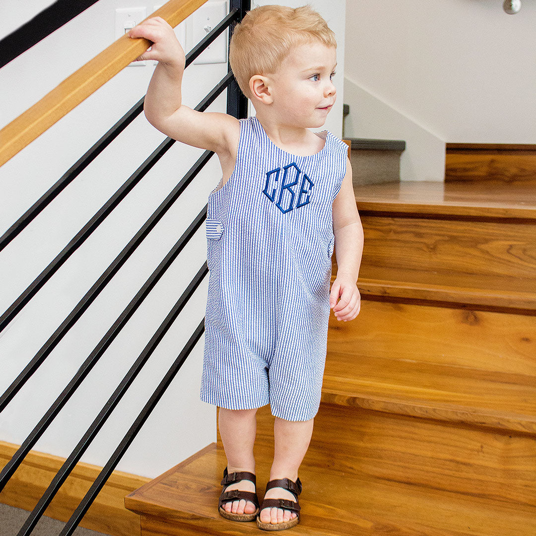 Monogrammed Kids Jon Jon | Navy Seersucker