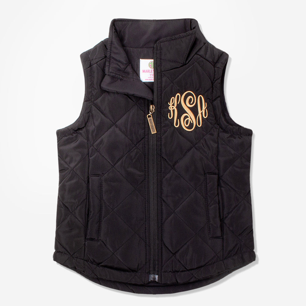 Monogrammed Kids Puffer Vest | Black