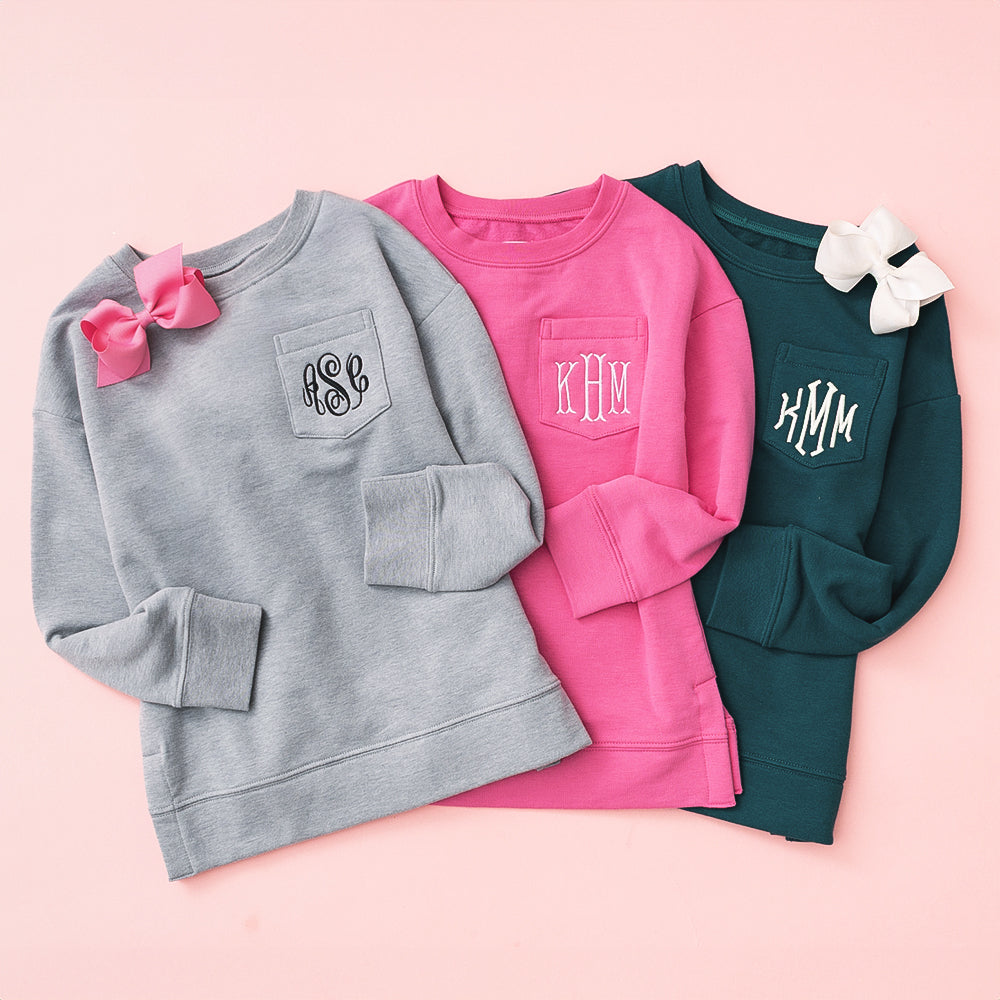 Monogrammed Kids Crewneck Sweatshirt | Heathered Gray