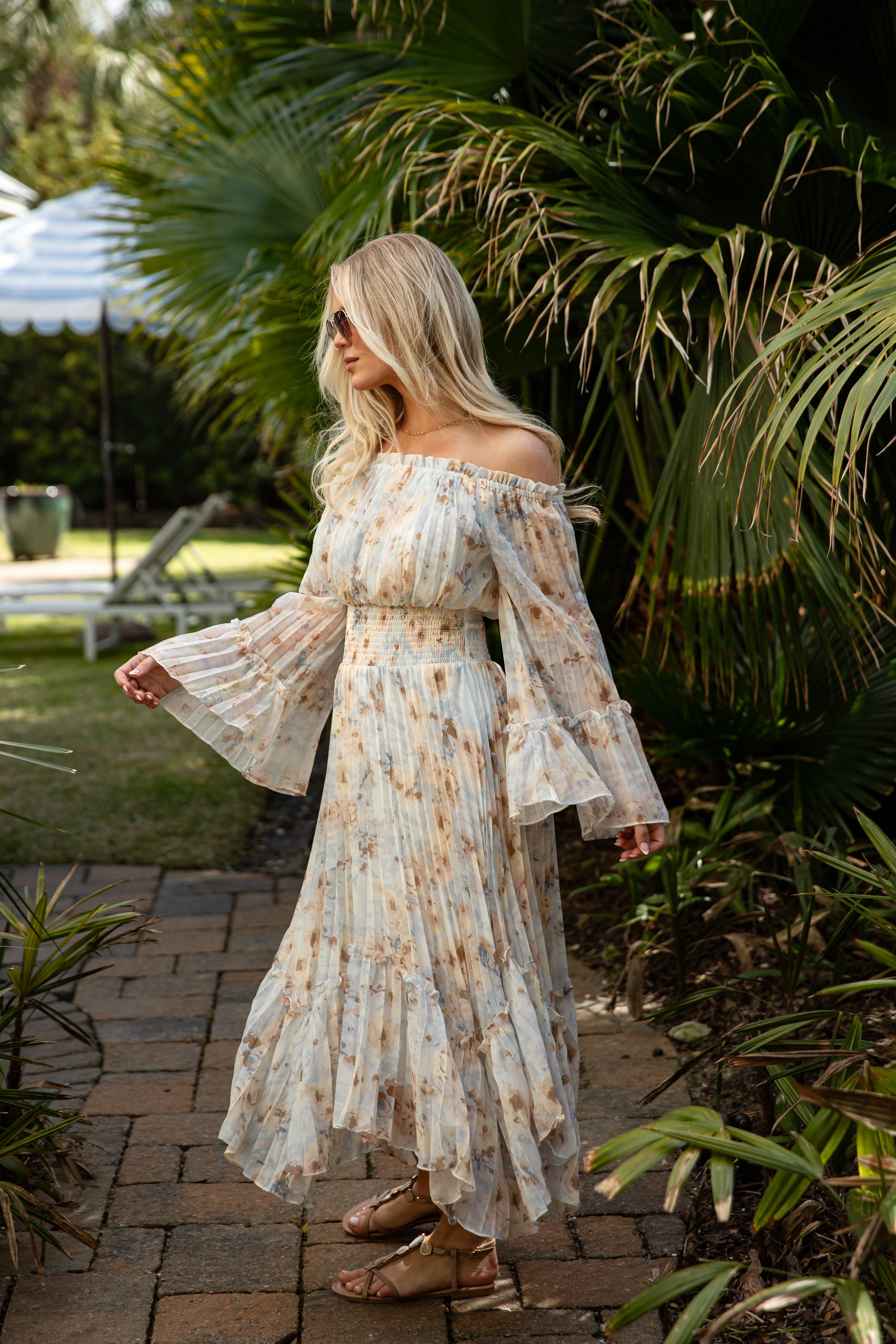 Best Dressed Blue Floral Pleated Maxi Dress