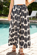 Palm Paradise Navy Tropical Print Wide Leg Pants