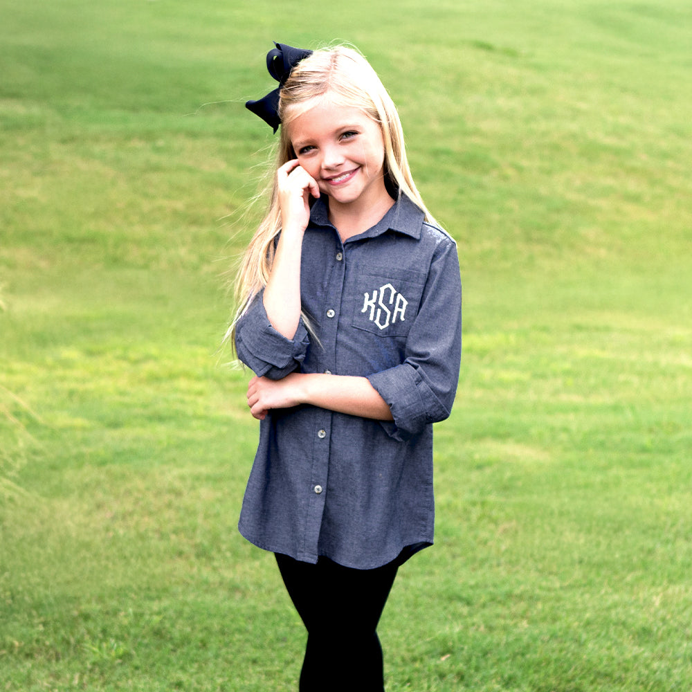 Monogrammed Kids Button Down Tunic | Chambray