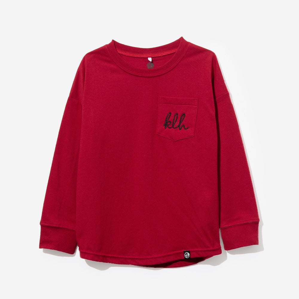Monogrammed Kids Long Sleeve Shirt | Crimson